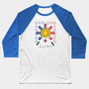 Philippine Sun / Philippine Swords (Ginunting) / Baybayin word Tapang (Courage) Baseball T-Shirt